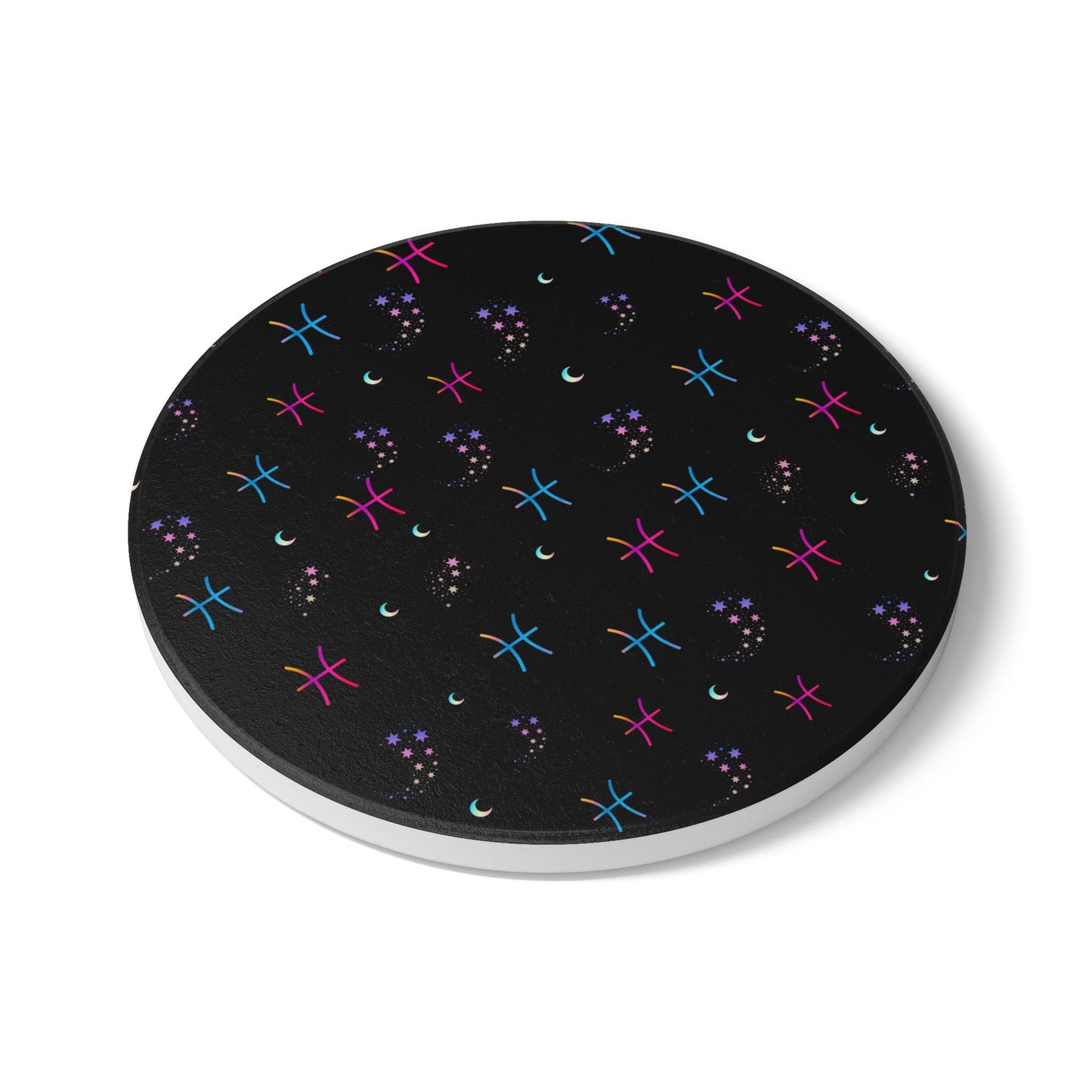 Pisces Zodiac Ceramic Coaster with Cosmic Design, Astrology Gift, Drinkware, Home Decor, Horoscope Collectible